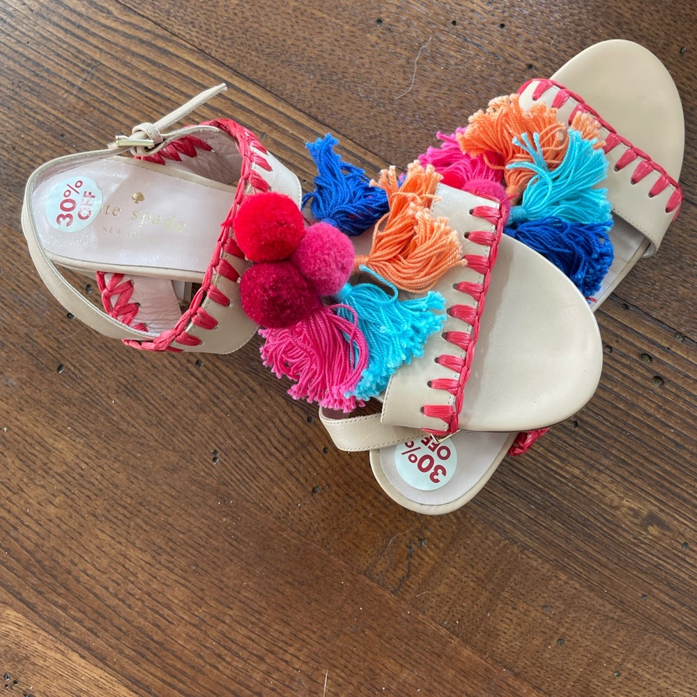 Kate Spade Cream and Red Sandals with Ankle Strap Size 7.5 - Picture 5 of 6
